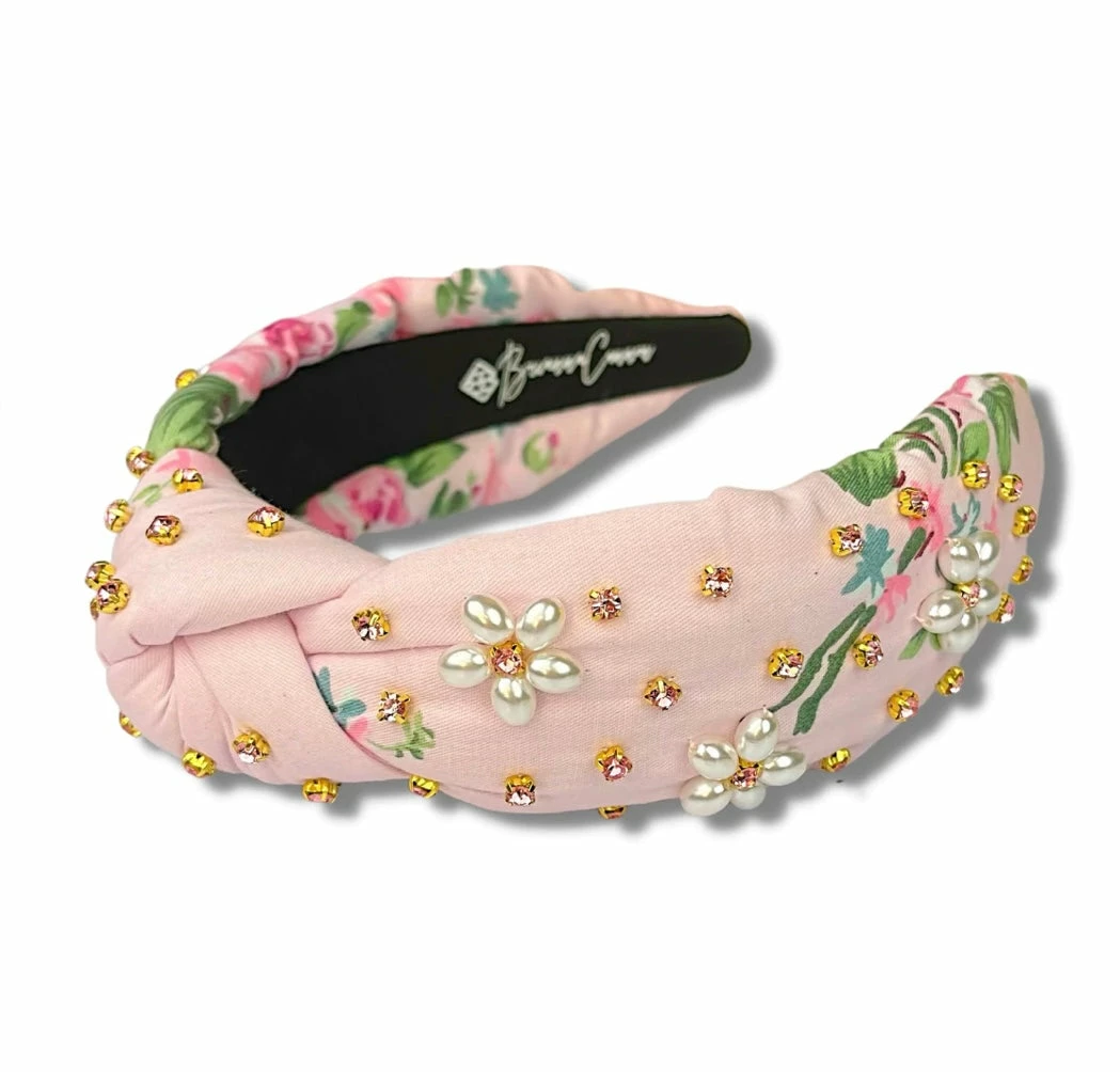 Brianna Cannon Light Pink Floral Headband With Pearl Flowers 5 Brianna Cannon Light Pink Floral Headband With Pearl Flowers