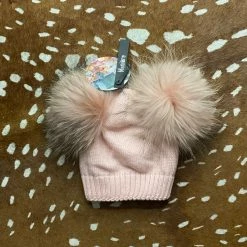 Maniere Double Raccoon Fur Baby Pom Beanie Kid's Hats
